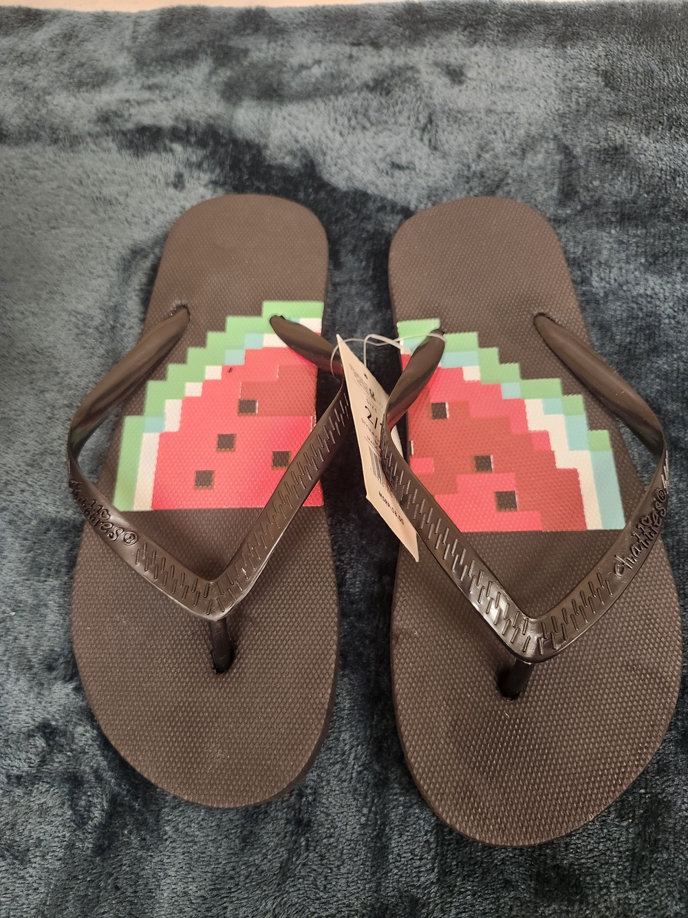 chatties Brown Flip Flop Sandals with Pixel Watermelon Print